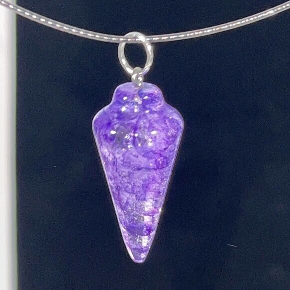 Purple Crystal Quartz Point Pendulum Necklace, Set On 18” Black Wire - Picture 1 of 6